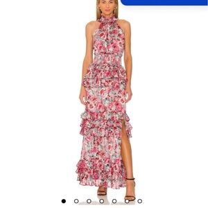 Elliatt Pink Floral Ruffle Maxi Dress
